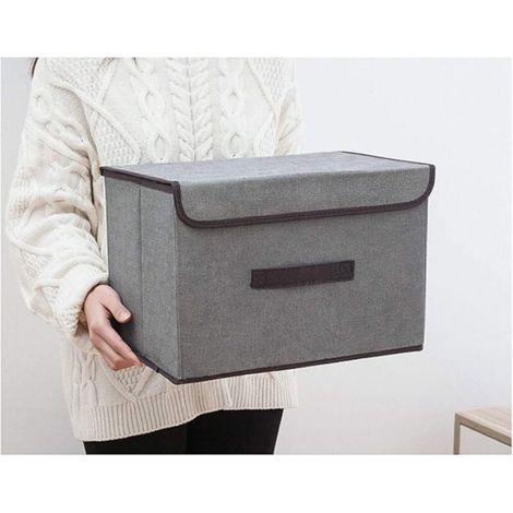 Panier De Rangement - Pliable Avec Couvercle Et Poignée - Pour Chambre Armoire Bureau - Lot De 2 - Gris (1/4)