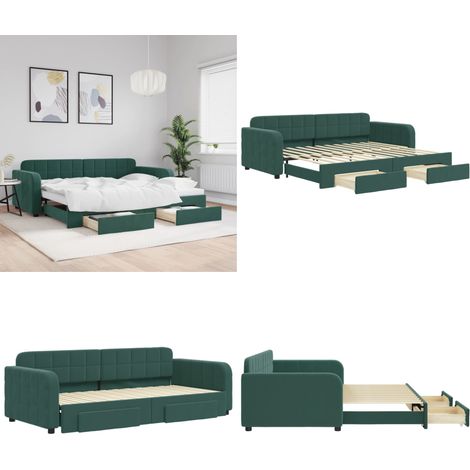 vidaXL Tagesbett Ausziehbar mit Schubladen Dunkelgrün 90x200 cm Samt (1/5)