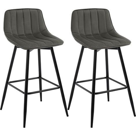 WOLTU 2x Bar Stools Velvet Padded Seat Metal High Legs Kitchen Home living Room Dark Grey