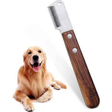 Couteau trimmer chien avec peigne manche bois, outil toilettage précis