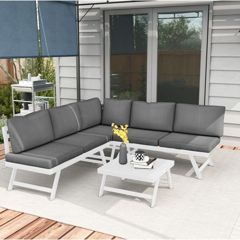 Salon de jardin 4 pièces 115/61/65 cm gris en polyester avec dossier inclinable (1/5)