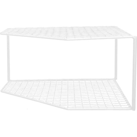 Organisateur Cuisine Multifonction Blanc en Fer Étagère d'angle 2 Niveaux pour Économiser l'espace et Ranger Casseroles et Ustensiles (1/5)