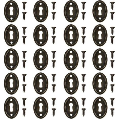 20pcs Couvercles de Trou Serrure Ovales Antiques avec Vis de Fixation Plaques d'écusson Trou pour Tiroir de Porte d'armoire Coffre 36.5x24mm