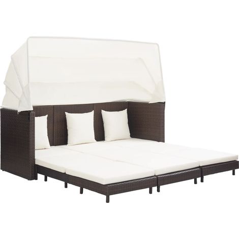 Ausziehbares 3-Sitzer-Schlafsofa mit Dach Poly Rattan Braun