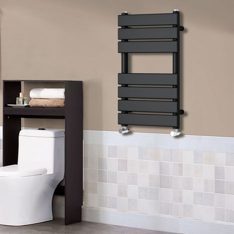 Flat Panel Heated Towel Rail Bathroom Rad Radiator Black 650x500mm