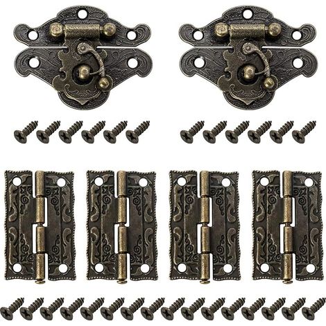 Set of 2 Antique Vintage Locks with 4 Hinges and 28 Screws for Decorative Box (1/5)