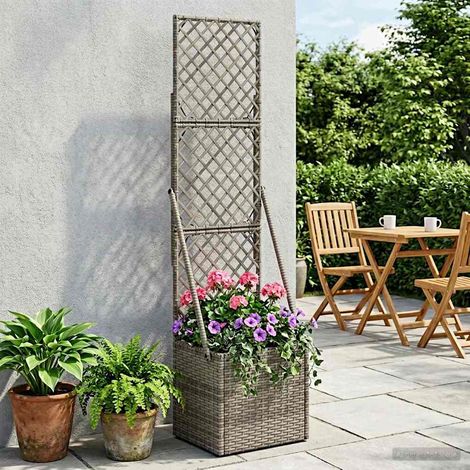vidaXL Garden Planter with Trellis Grey 35 x 30 x 135 cm Poly Rattan
