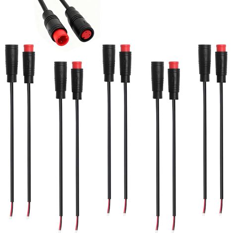HENGBIRD 5er-Pack wasserdichte Steckverbinder, 2-polig, IP65-zertifiziert, 20 cm Kabel, Stecker/Buchse, 2-polig, wasserdicht, für Fahrradbeleuchtung, E-Bikes, Sensoren und den Außenbereich (1/5)