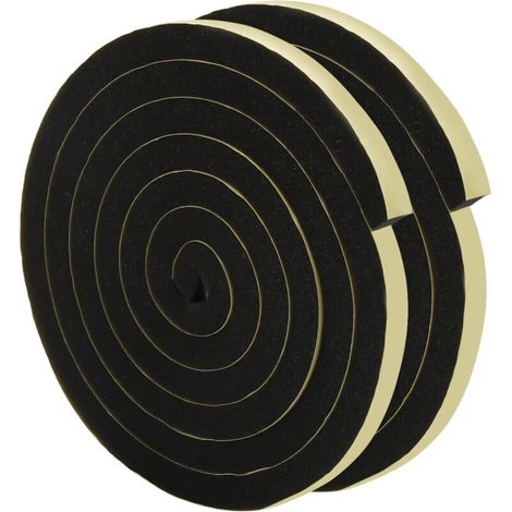 Guarnizione in schiuma adesiva per porte, 2 rotoli da 10 mm x 12 mm x 2 m, striscia di schiuma autoadesiva, gommapiuma autoadesiva per porte e finestre (1/4)