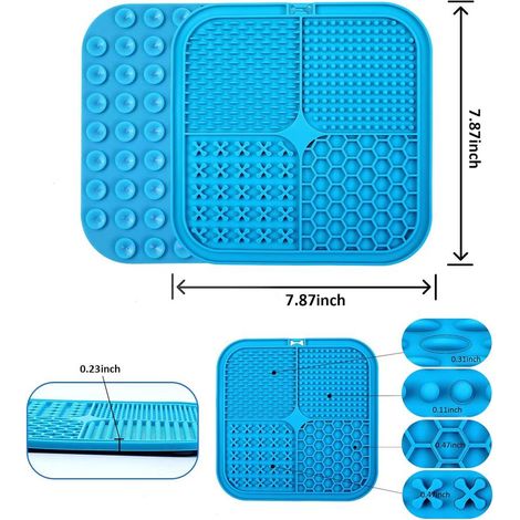 Tapis de léchage 20x20 cm pour chiens et chats avec spatule en silicone et ventouses – sans BPA, bleu, pour le bain et le toilettage (1/5)