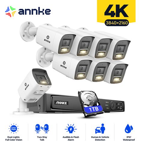 ANNKE 4K Kit di Videosorveglianza Esterno,16CH NVR con 8 Telecamere Bullet PoE Visione Notturna Colori,Audio Bidirezionale Sistema di Telecamere di Sicurezza,1TB HDD (1/5)