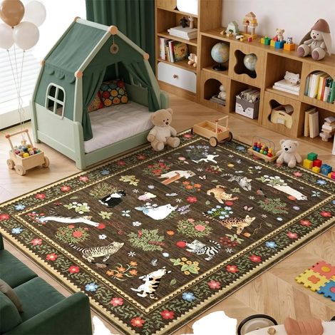 Tappeto per gatti, con motivo floreale, antiscivolo per interni, marrone, 160 × 230 cm (1/2)