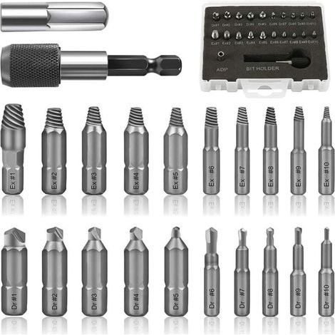 22PCS Extracteurs de Vis Endommagés, Kit d'Extraction pour Boulons et Vis Casse, Outils de Réparation (1/4)