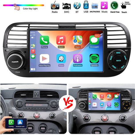 Autoradio pour Fiat 500 (2007-2015) avec Apple CarPlay, Android Auto, commandes au volant (SWC), FM, Bluetooth et RDS. (1/5)