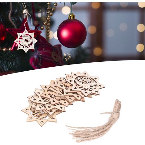 40 ensembles/vente d'objets artisanaux de Noël en bois, décorations pour sapin de Noël, petits ornements, produits en bois creux gravés au laser JM00207 (1/5)