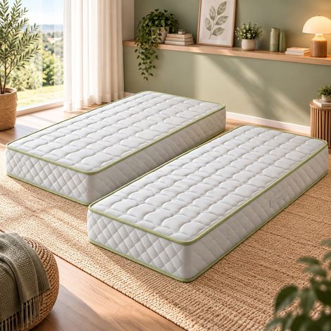 Lot de 2 Matelas 90x190 TRES FERME Mousse Indéformable Haute résilence 35 Kg/m3 Epaisseur 21 cm (2x90x190cm)