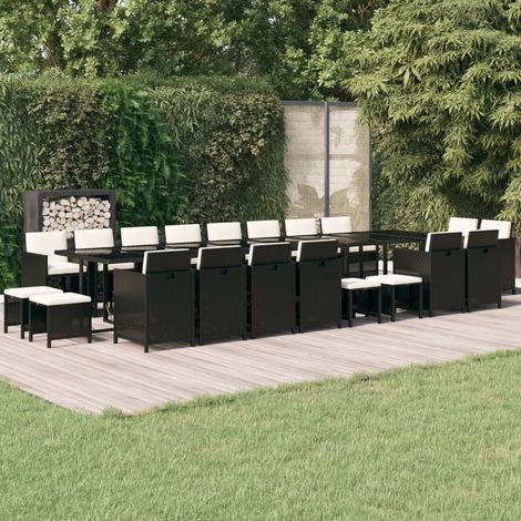 Ensemble Table et Chaise de Jardin Salon de jardin coussins 21 pcs Noir Résine tressée 60220 (1/5)