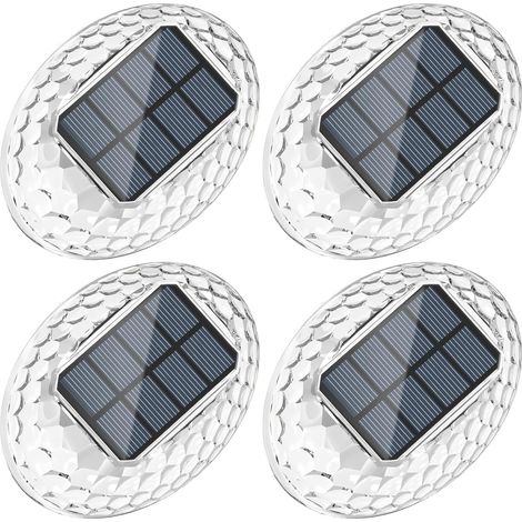 Applique Murale Exterieur Solaire Blanc Chaud Lot de 4, Lampe Solaire Exterieur avec Effet Lumineux à 360°, Solar Wall Lights, Eclairage Exterieur Solaire Pour Mur Terrasse Escalier Clôture