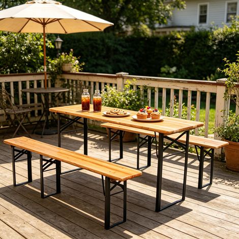 Ensemble de table et bancs de brasserie pliable177cm-Salon de jardin extérieur-HABITAT ET JARDIN (1/5)