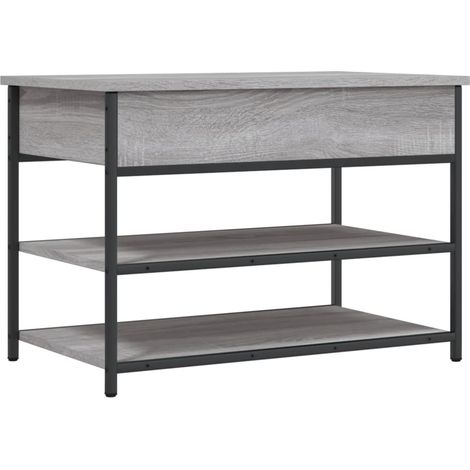 Banc de rangement à chaussures avec compartiment et 2 étagères 70 x 42,5 x 50 cm en bois d'ingénierie couleur sonoma gris DEC024945