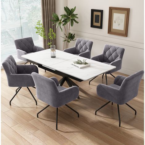 6er Set Esszimmerstühle mit Armlehnen aus Samt Grau OKMYHOME (1/5)