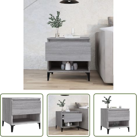 The Living Store Table d'appoint Sonoma gris 50x46x50 cm Bois d'ingénierie - Table D'appoint - Table Basse - Meuble Industriel - Table Design - Rangement Tiroir (1/5)