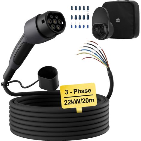 Câble de recharge pour véhicule électrique, 3 phases, 32A, IP55 (1/2)