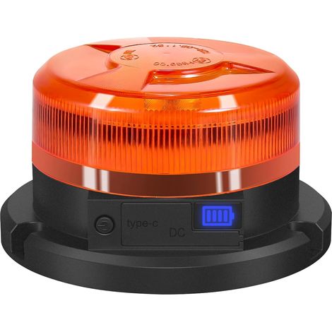 Gyrophare LED vehicule Feu Rotatif à Batterie avec Indicateur de Niveau de Batterie, 9 Modèles de Clignotement Feu d'Avertissement Magnétique Jaune pour Voiture, Tracteur, SUV (1/5)