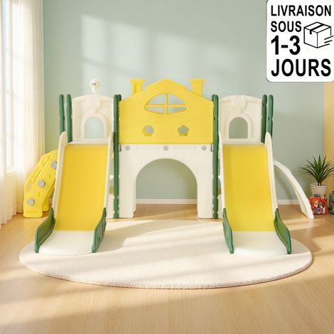 Fortuna Lai – Toboggan enfants 7 en 1 – Double toboggan avec panier de basket – Aire de jeux intérieure et extérieure – Dimensions 203x166x97 cm – Polypropylène