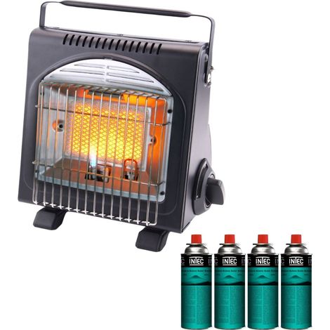 Chauffage à Gaz Portable 1700W Fuego + 4 Cartouches Butane EN417 Piezo HSC ODS Anti-Basculement INTEC (1/5)