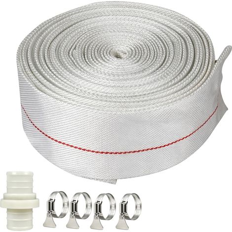 Woven hose 1 1/4 inch 20 m 32 mm flat hose pump hose with 4 clips and 1.2 inch connection, industrial hose up to 10 bar, construction hose for submersible pumps and water pumps (1/5)