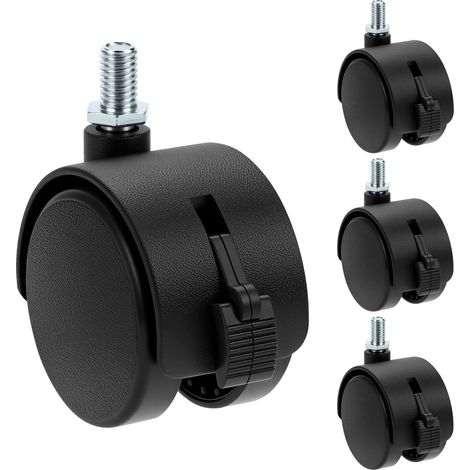 Ensemble de 4 roulettes de meubles de 50 mm avec frein, roues pivotantes M7,5 en nylon, double roulettes de 2 pouces pour fauteuil de bureau, table d'appoint et chariot, noir (1/5)