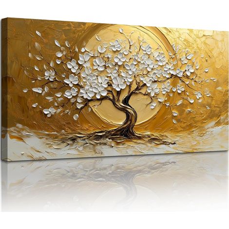 hyidecorart Tableau Decoration Murale Arbre de Vie Doré Salon 50x100 cm (1/5)