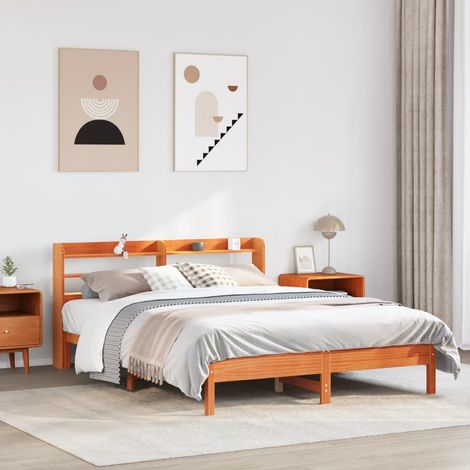 Estructura de cama sin colchón madera maciza marrón 135x190 cm