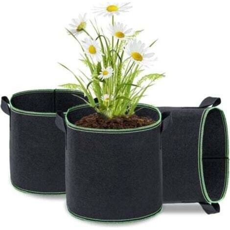 [JAMAIS UTILISÉ] Sacs à Plantes, Lot de 3 Sac de Culture en Non Tissé Sac de Plantation Sac de Jardin avec Poignée Sangles Aération Tissu Pots, Noir - 3 Gallons (1/4)