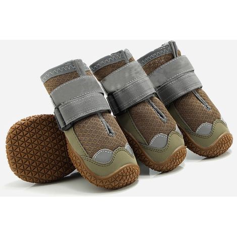paires de bottes pour chien, respirantes et antidérapantes, avec bandes réfléchissantes pour la neige et les promenades, couleur café, largeur intérieure 6 cm. (1/5)