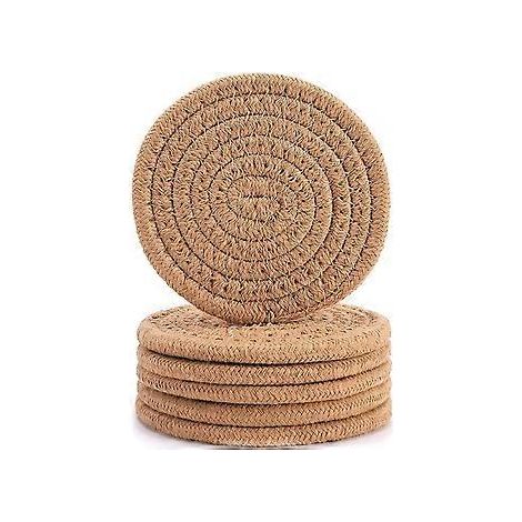6er-Set stilvolle, handgefertigte, geflochtene Getränkeuntersetzer (11 cm), 100 % Baumwolle, super saugfähig, hitzebeständig, runde Untersetzer, ideal für Getränke.