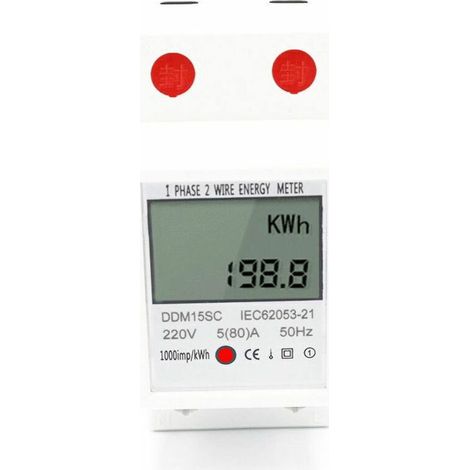 Compteur de rail monophasé 2P grand écran multifonction à affichage LCD, 5(80)A (1/5)