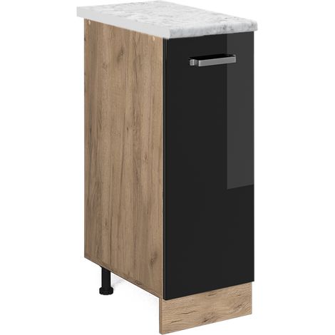 Apothekerschrank: R-Line, Schwarz Hochglanz, 30 cm AP Marmor, Vicco