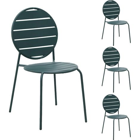 Lot de 4 chaises de jardin dossier rond en métal vert sapin - BACA