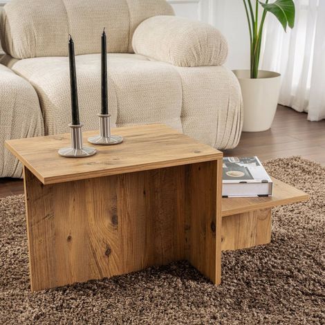 Dmora - Wohnzimmertisch Varian, Niedriger Wohnzimmertisch, Kaffeeregal, Couchtisch für Sofa, 80x40 h40 cm, Kiefer (1/5)