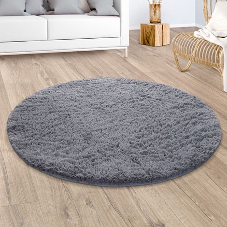 Paco Home Hochflor Teppich Wohnzimmer Fellteppich Kunstfell Shaggy Flauschig Grau Ø 160 cm Rund (1/5)