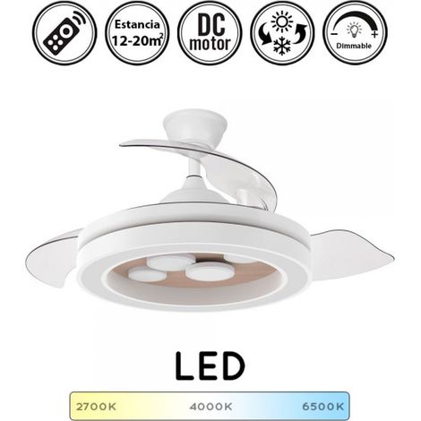 Ventilador de techo aspas retractiles motor DC cupido blanco e imitación madera Lampara ventilador de techo con luz 55W 4960Lm (1/5)