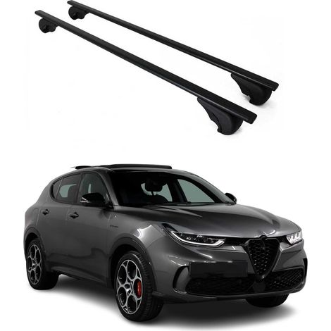 OMAC Barres de toit pour Alfa Romeo Tonale 965 2022-2026 – TÜV / DIN 75302:2019 – Antivol inclus – Charge max 75 kg – 2 barres Noir (1/4)