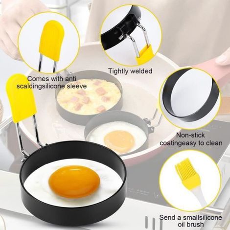 Moule à Oeuf - Noname - Anneau Antiadhésif - Acier Inoxydable - 4 Pièces - Multifonctionnel (1/4)