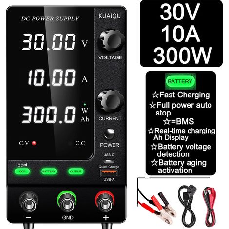 Fuente de alimentación de CC, ajustable a 30 V 10 A, modo de carga inteligente, SPPS-C3010C 30V10A (1/2)