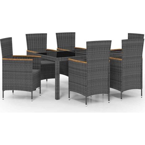 Maison Exclusive - 7-tlg. Garten-Essgruppe mit Auflagen Poly Ratt