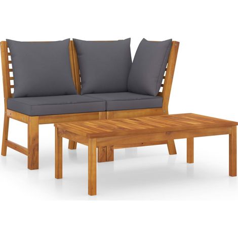 Muebles de jardín 3 pzas madera de acacia y cojines gris oscuro vidaXL (1/5)