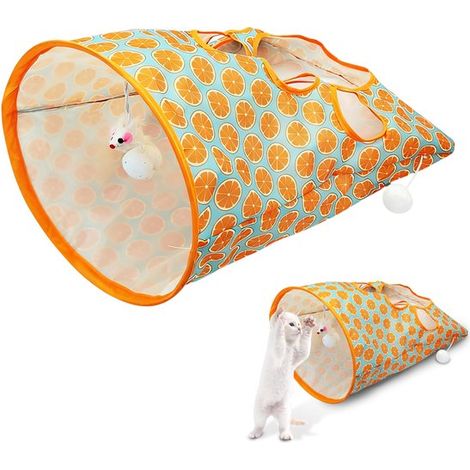 Túnel para gatos, Juguete interactivo para gatos, Plegable, Tres niveles, Área de juego con múltiples agujeros, Naranja (1/5)