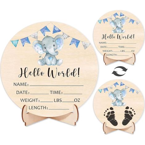Panneau d'Annonce de Bébé, Bois, 15cm Panneau Hello World de Nom Nouveau-Né pour Garçon ou Fille d'Annonce Naissance pour Hôpital Décoration Chambre d'Enfant Baby Shower Accessoire Photo (1/5)